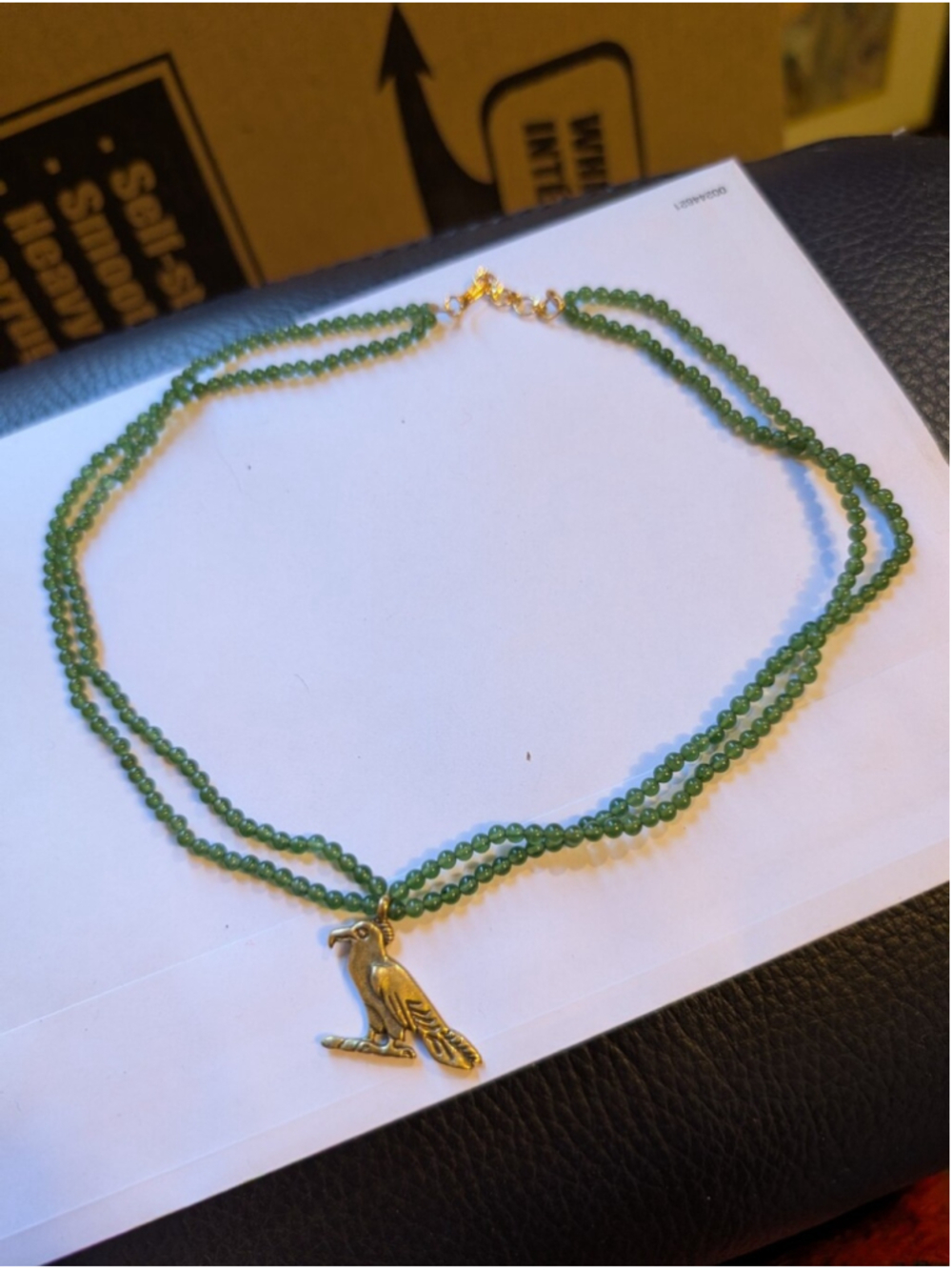 Vintage MMA Signed Egyptian Revival Bird Pendant Multi Strand Natural Stone
